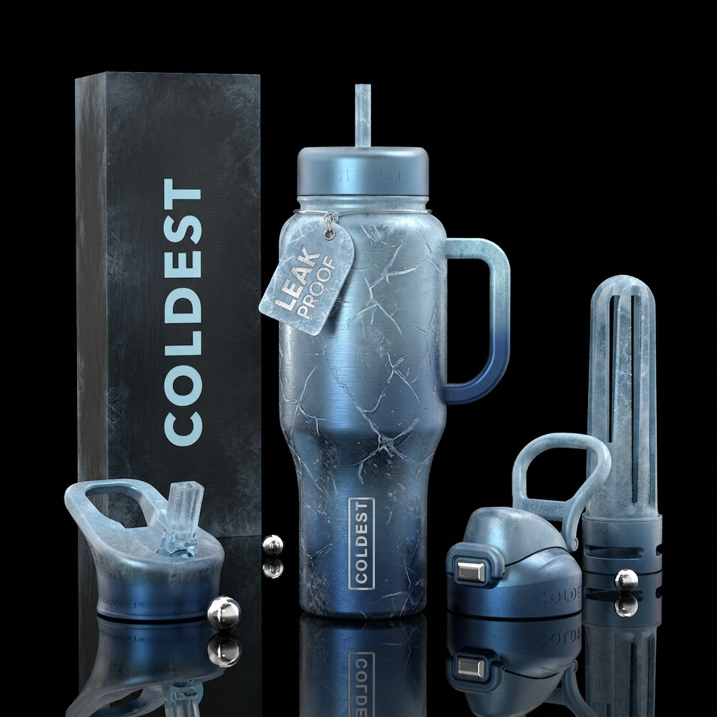 “ARCTIC STORM” Cold aggressive weather theme. Desi... water bottle design
