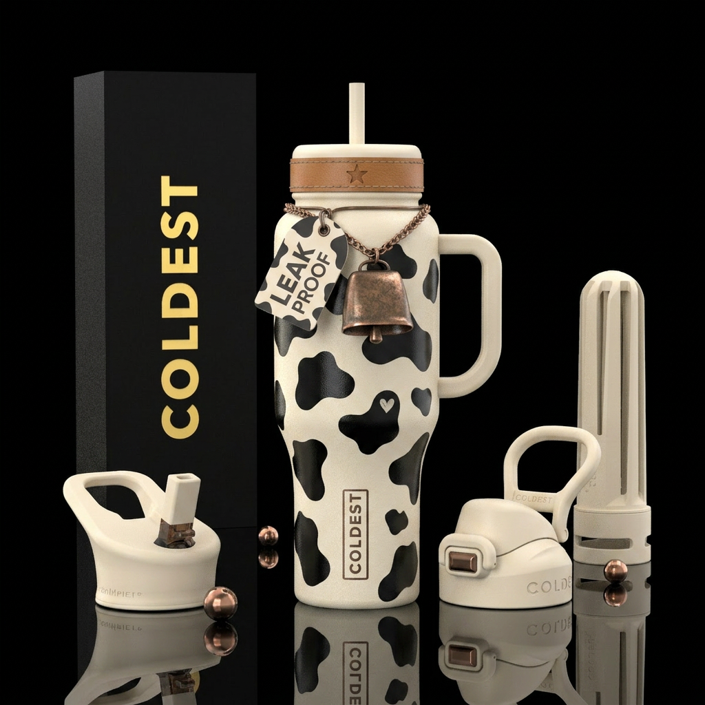 Baby cow pattern, A white bottle black spots and m... water bottle design