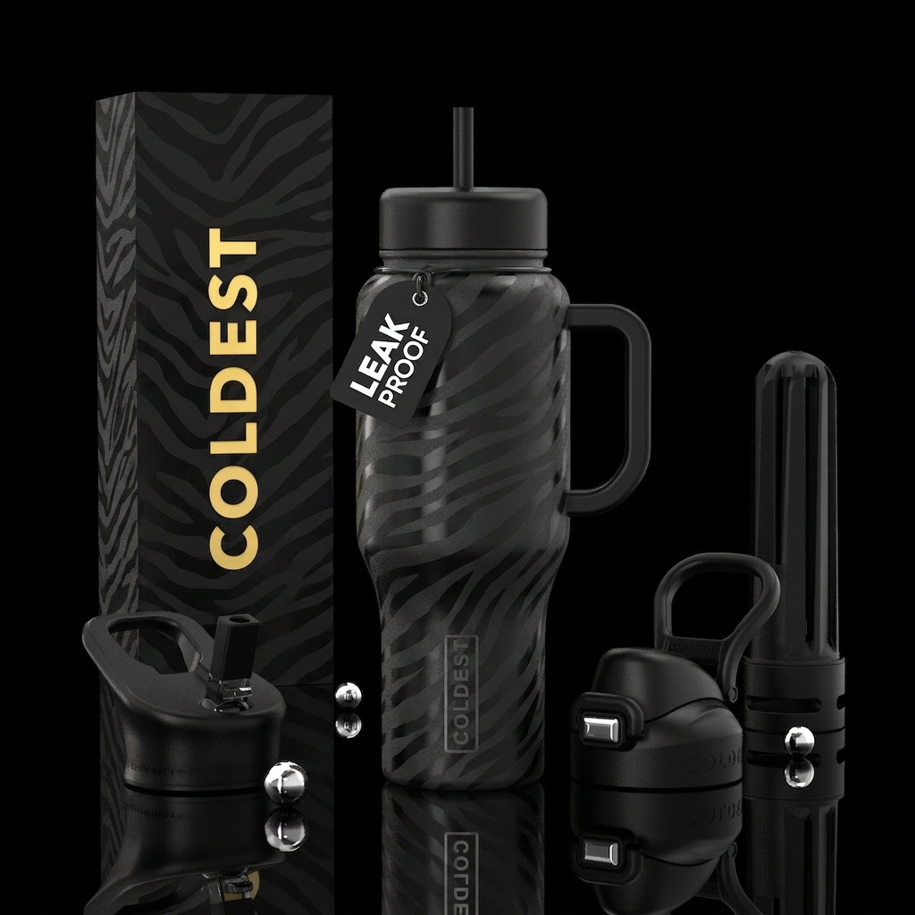 Midnight Zebra Matte black base with glossy charco... water bottle design