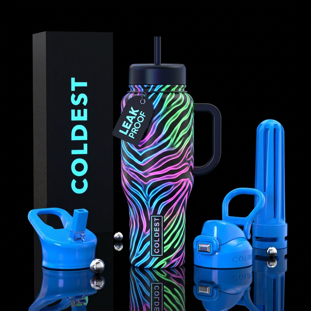 Neon Jungle Zebra Classic zebra stripes but with e... water bottle design