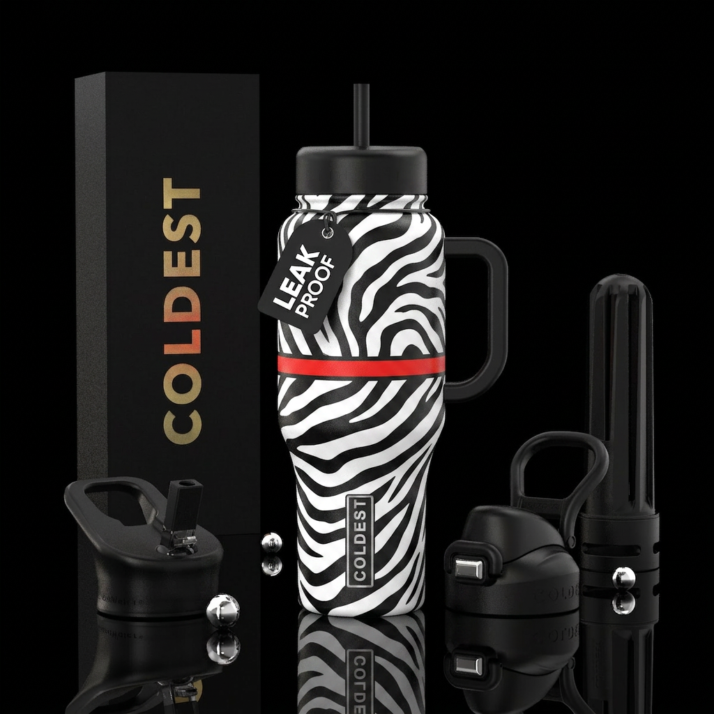 Redline Zebra Black-and-white zebra print with one... water bottle design