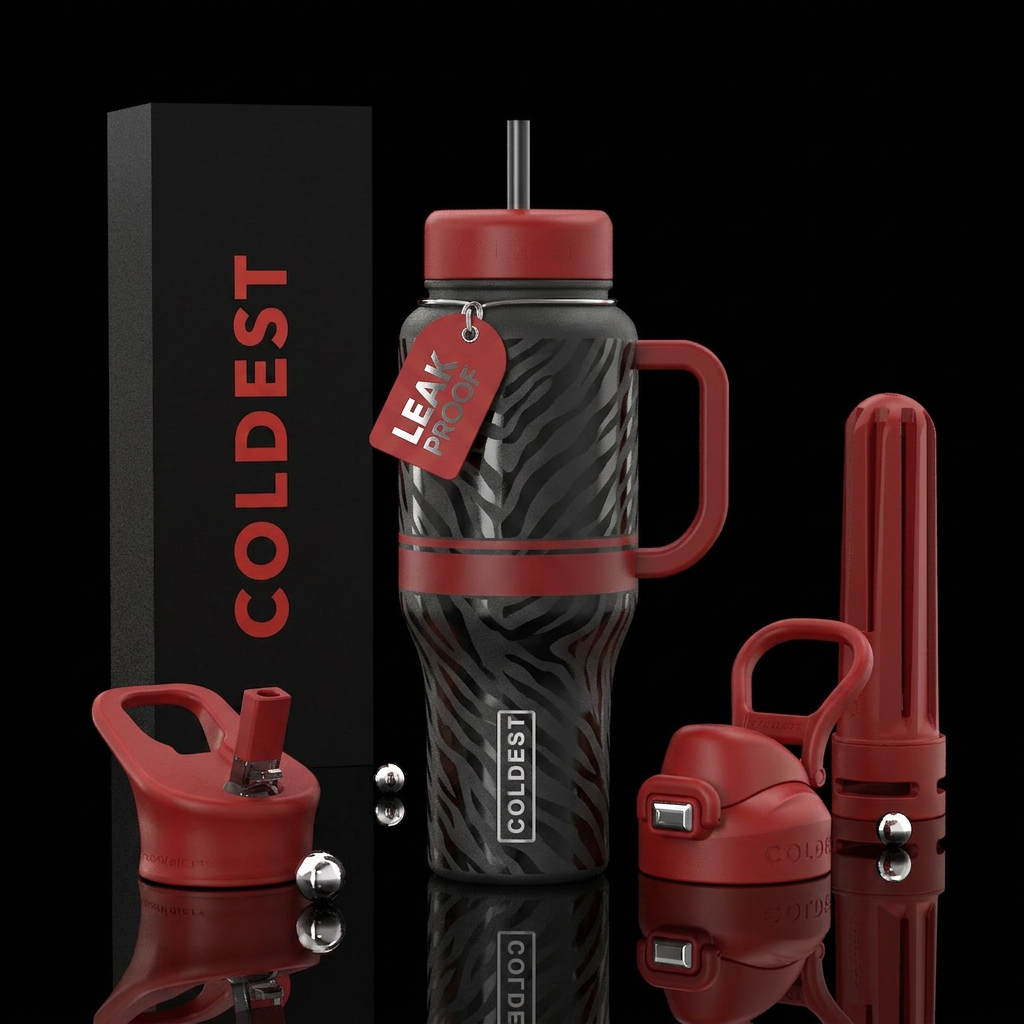 Redline Zebra Black-and-white zebra print with one... water bottle design