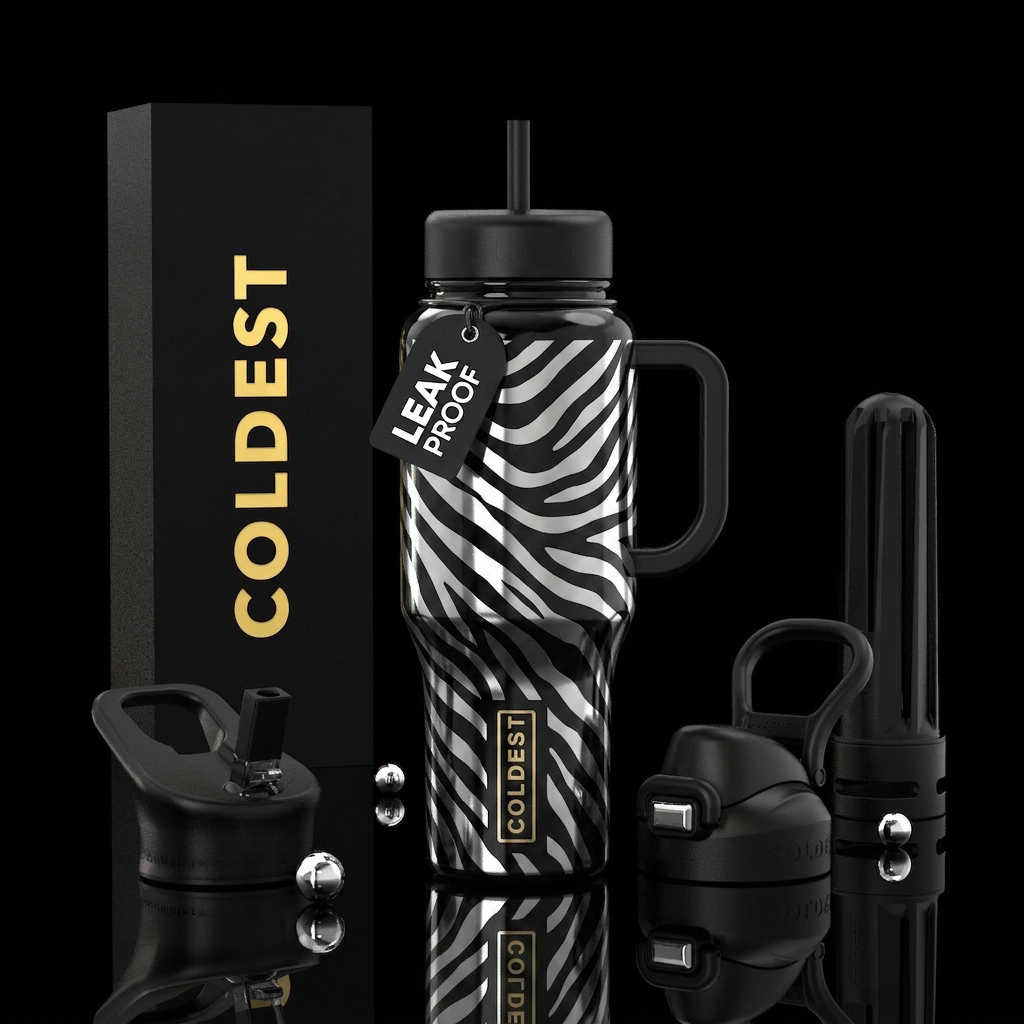 Chrome Zebra White or black base with metallic sil... water bottle design