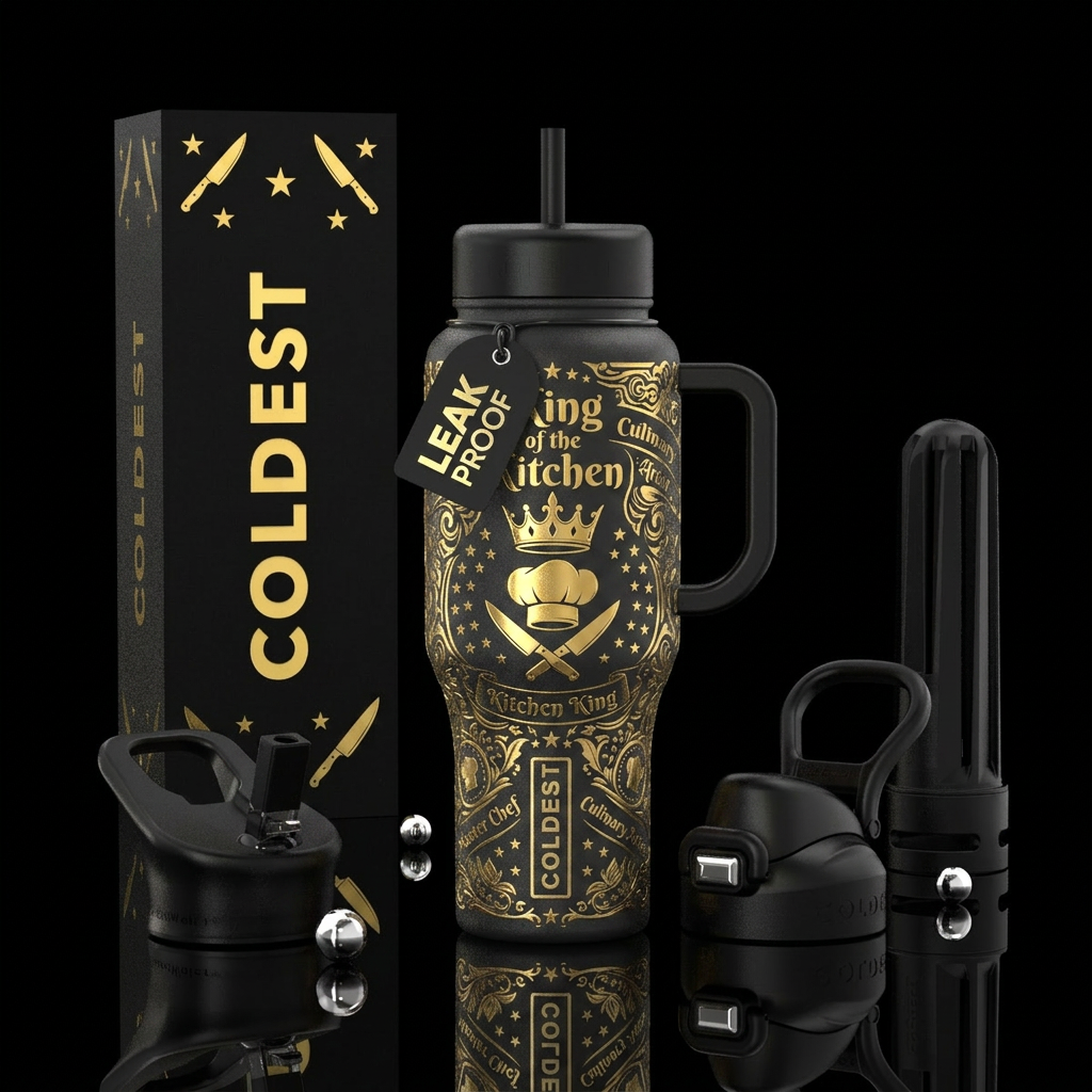 "King of the Kitchen" Luxury version. Black bottle... water bottle design