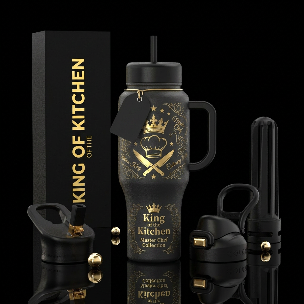"King of the Kitchen" Luxury version. Black bottle... water bottle design