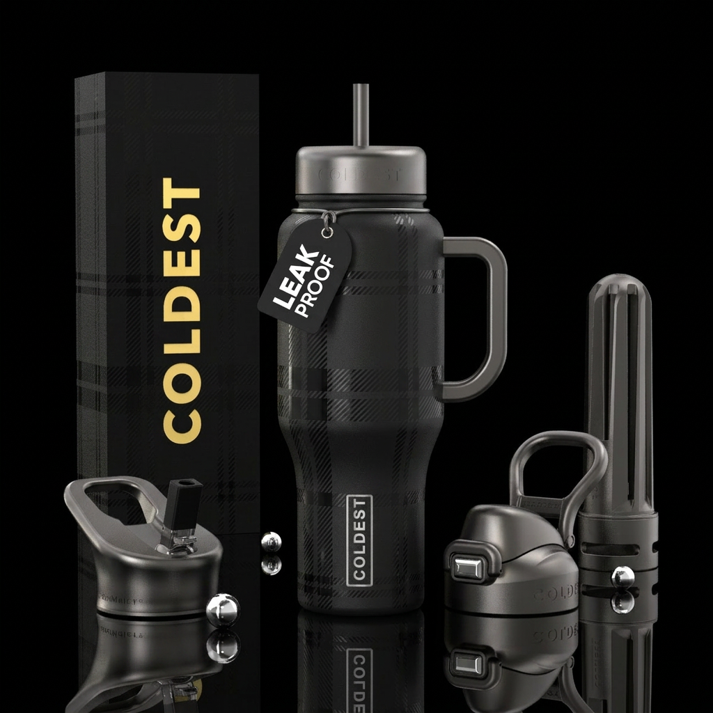 Midnight Plaid Design Black-on-black plaid Gloss p... water bottle design