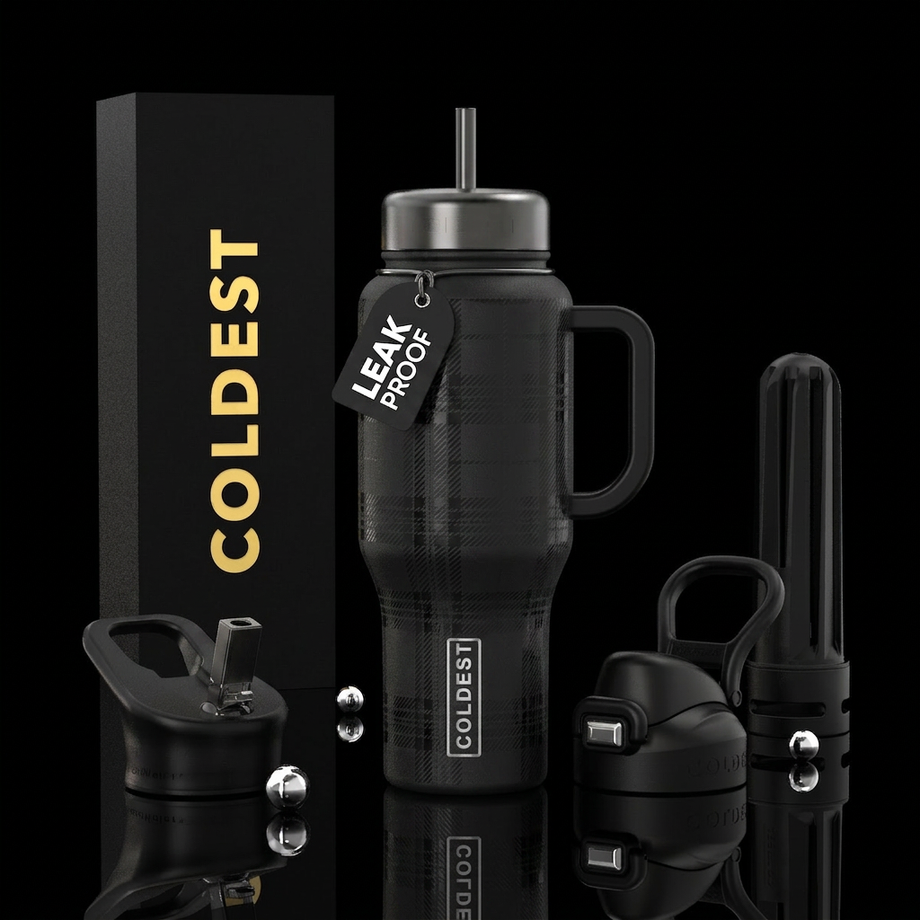 Midnight Plaid Design Black-on-black plaid Gloss p... water bottle design