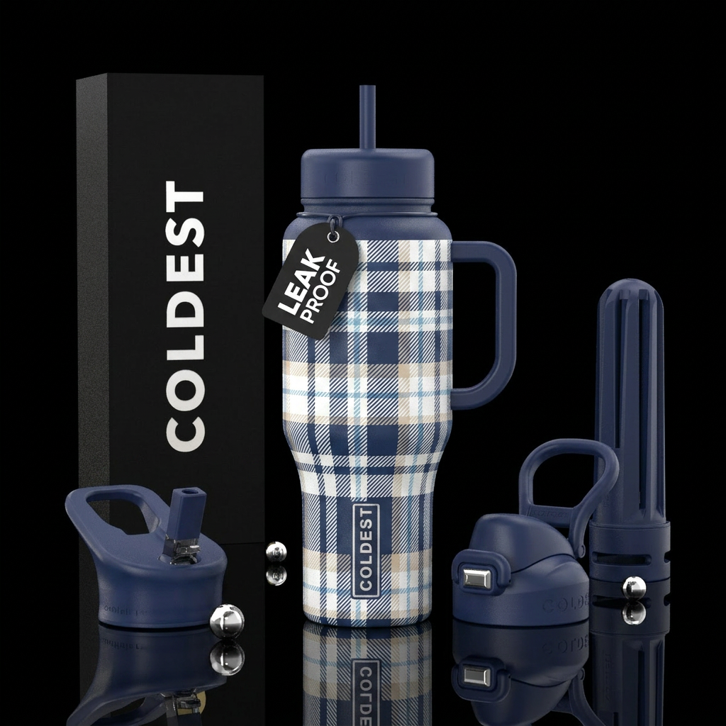 Coastal Plaid Something different. Design Navy Whi... water bottle design