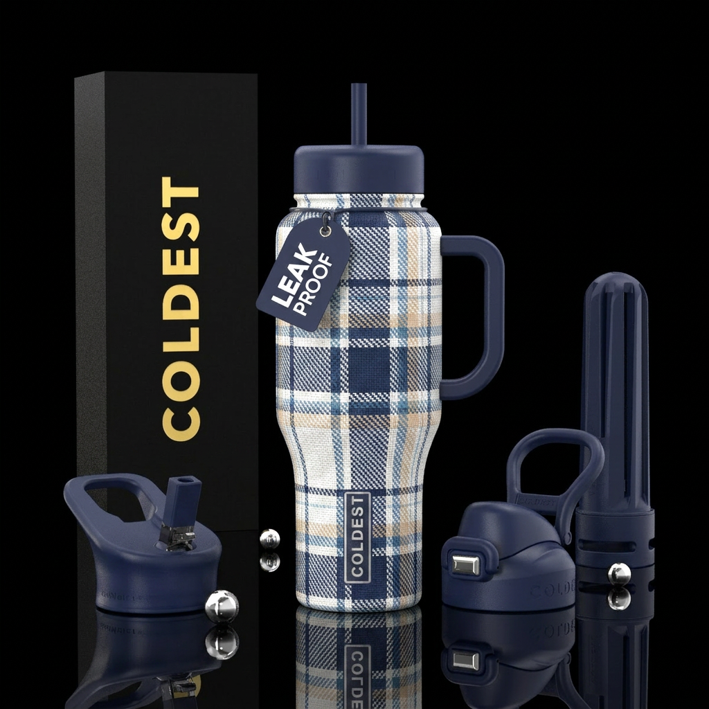 Coastal Plaid Something different. Design Navy Whi... water bottle design