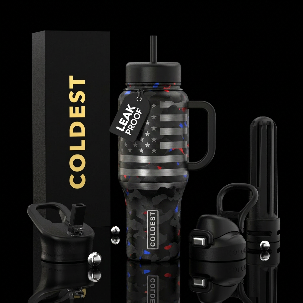 Midnight Freedom Matte black camouflage background... water bottle design