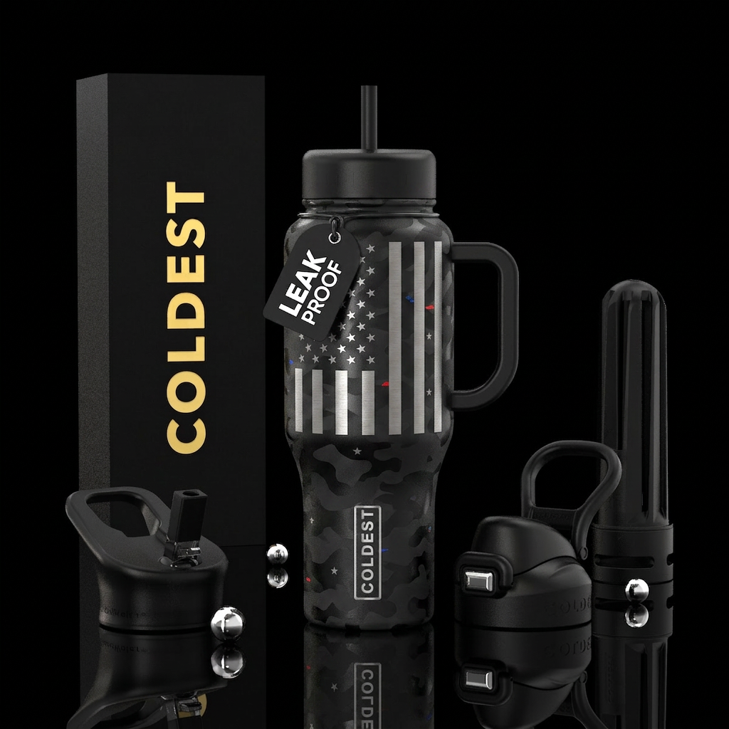 Midnight Freedom Matte black camouflage background... water bottle design