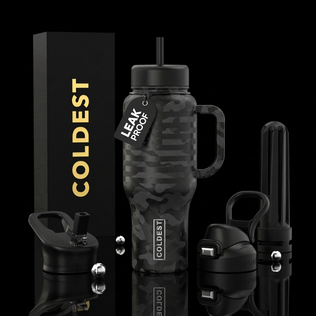 Freedom Shadow Matte black background Entire flag ... water bottle design