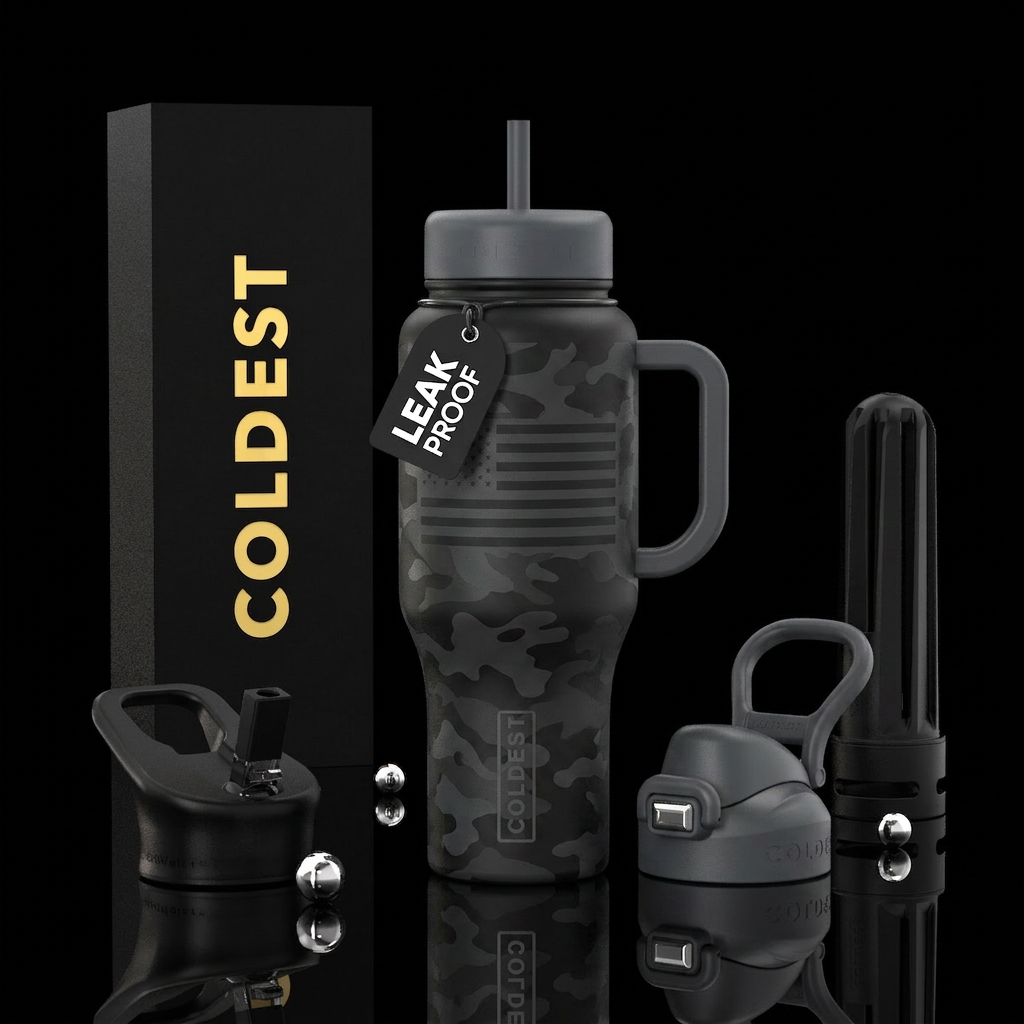 Freedom Shadow Matte black background Entire flag ... water bottle design