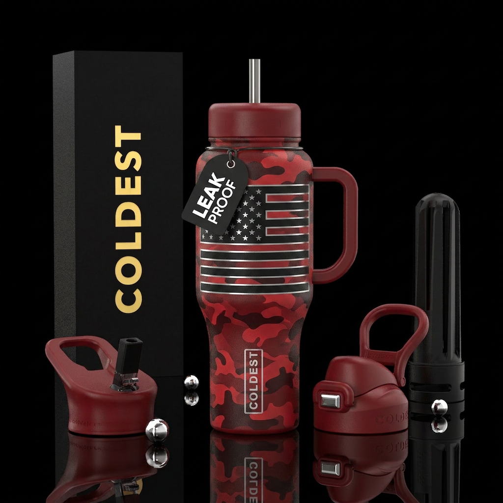 Redline Patriot Deep red camouflage background Bla... water bottle design