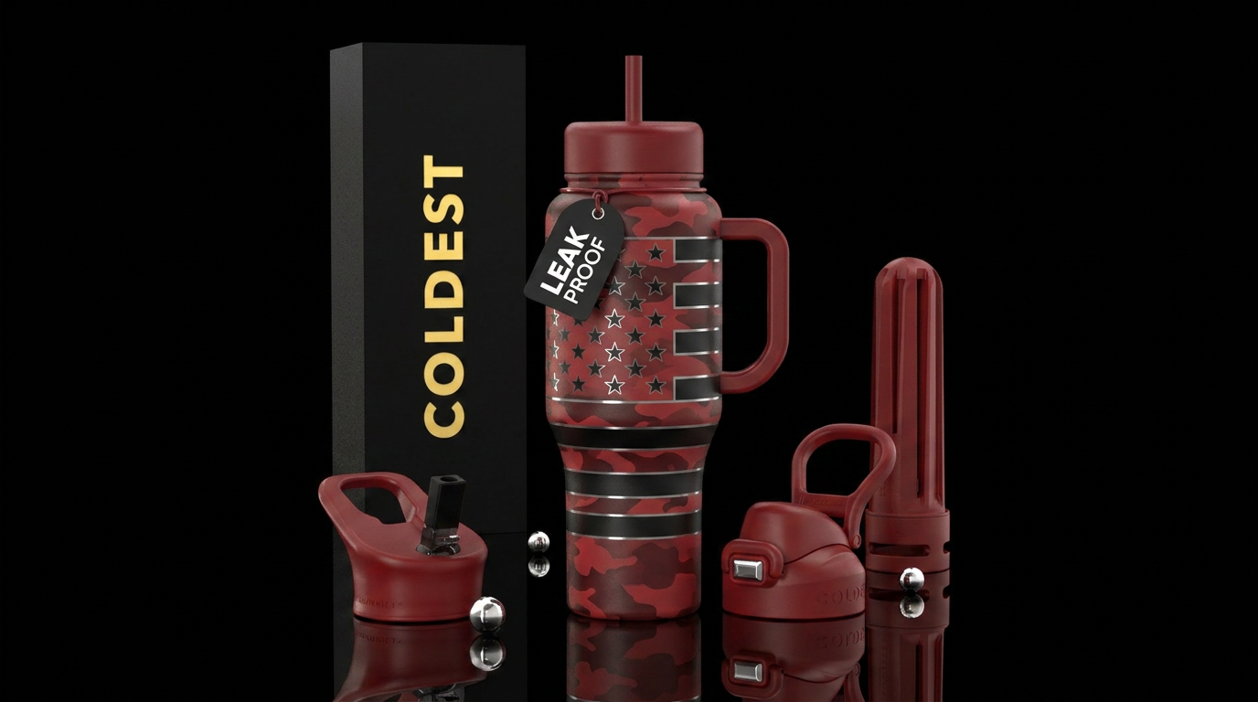 Redline Patriot Deep red camouflage background Bla... water bottle design
