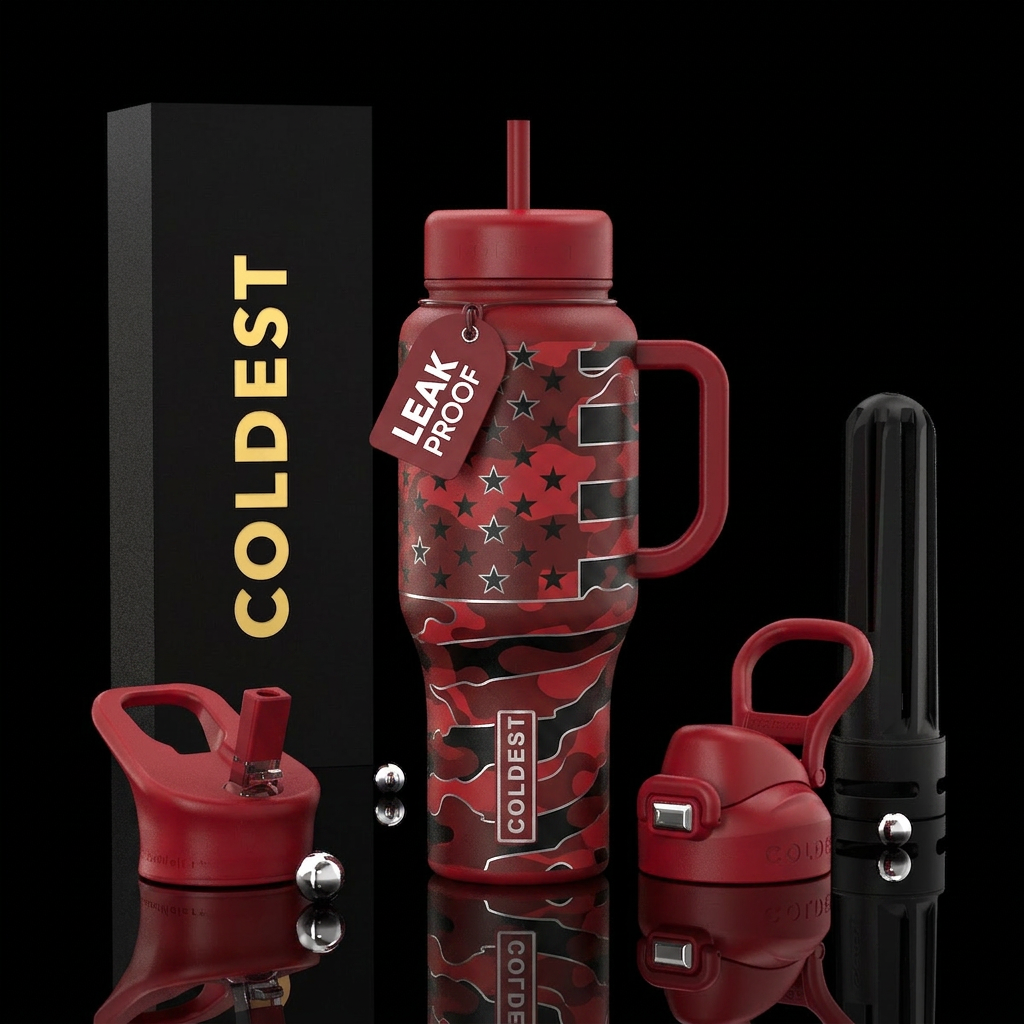 Redline Patriot Deep red camouflage background Bla... water bottle design
