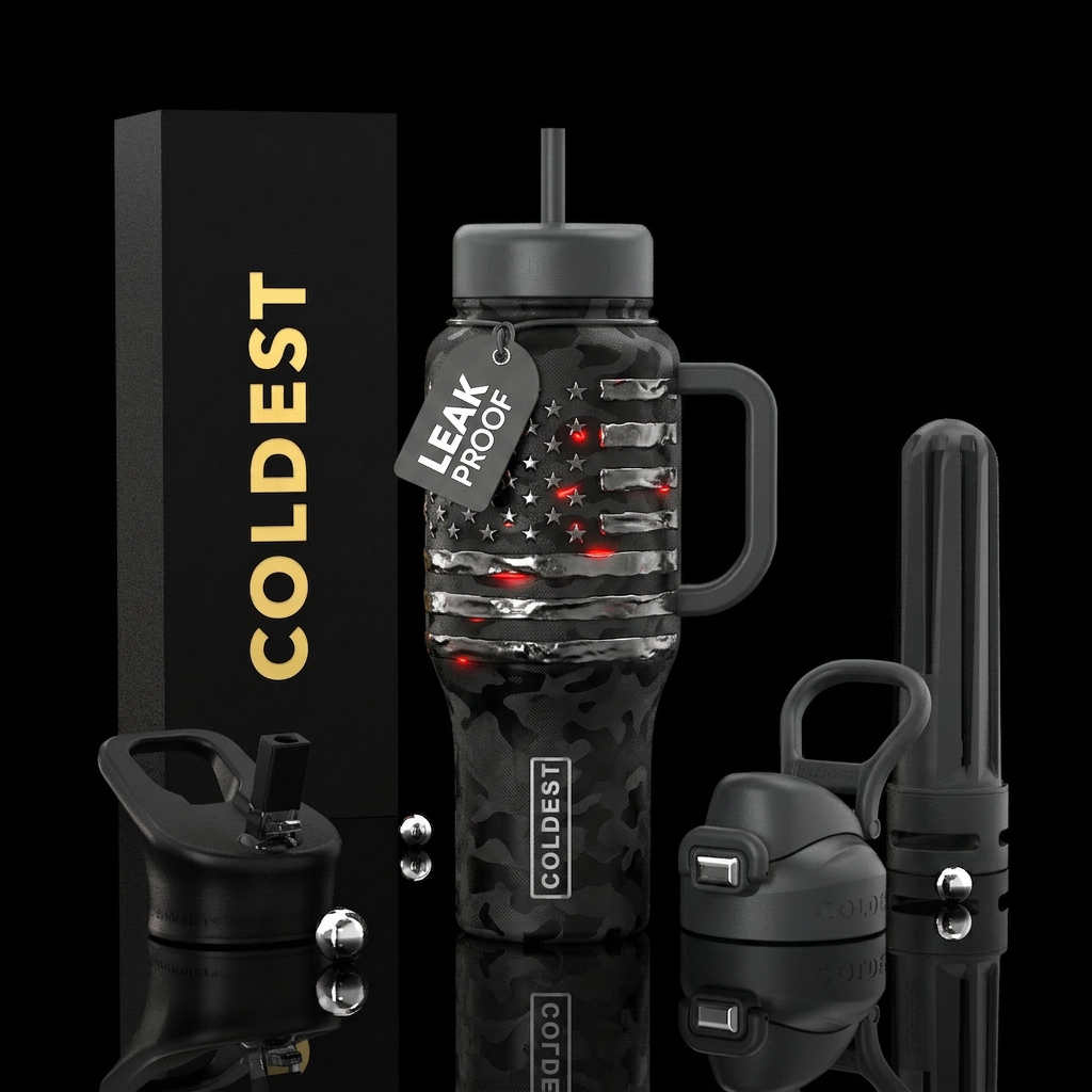 Freedom Forge Black camouflage background American... water bottle design