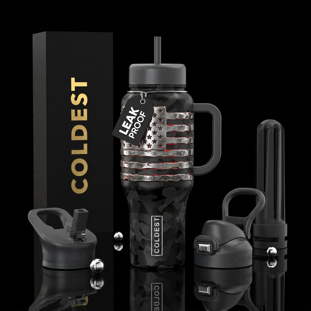 Freedom Forge Black camouflage background American... water bottle design