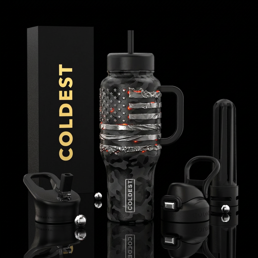 Freedom Forge Black camouflage background American... water bottle design