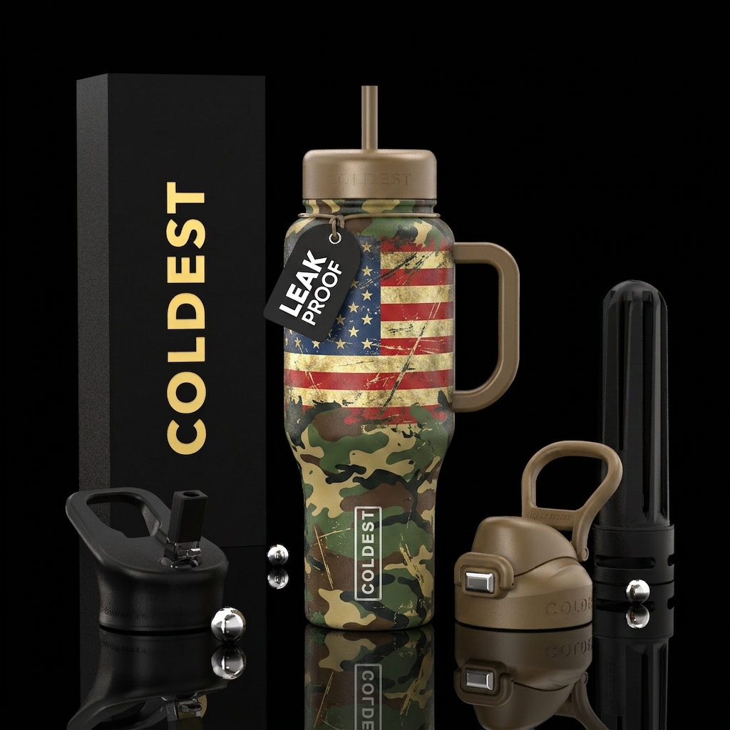 Battleworn America Camouflage background Flag appe... water bottle design