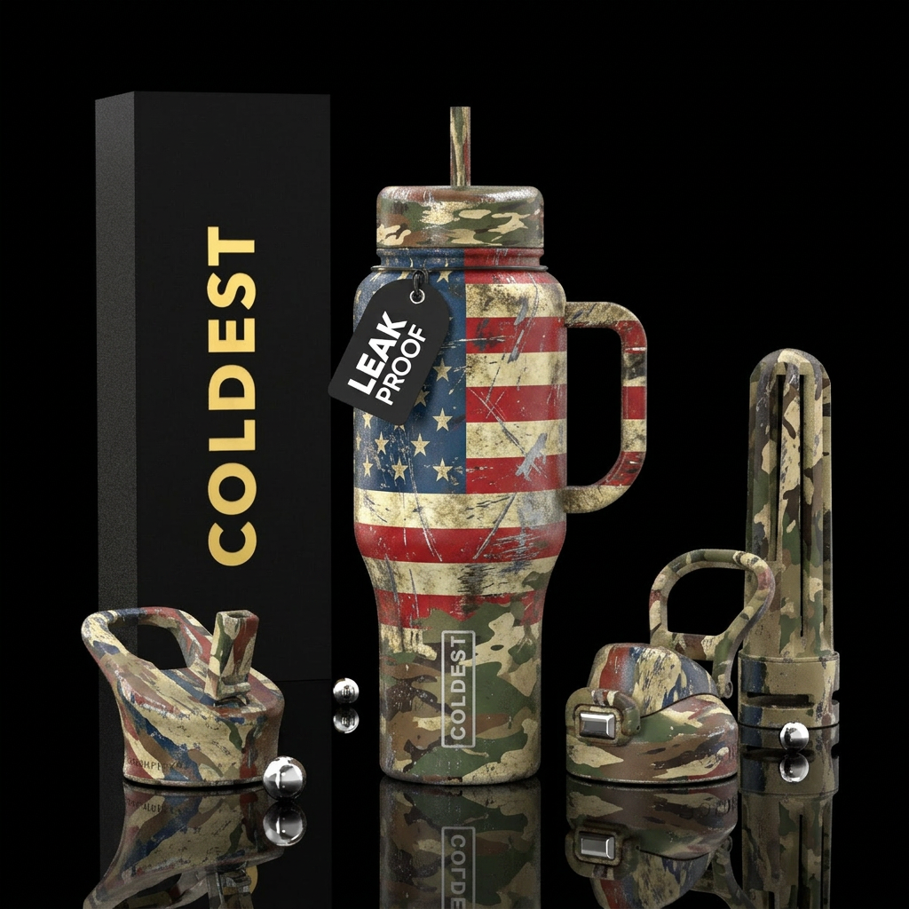 Battleworn America Camouflage background Flag appe... water bottle design