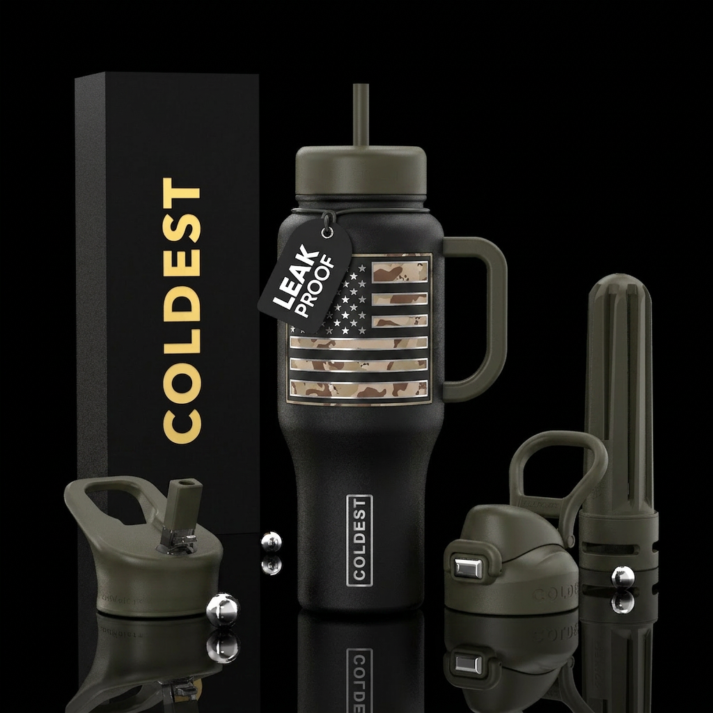 Blackhawk Desert Background: Matte black Stars and... water bottle design