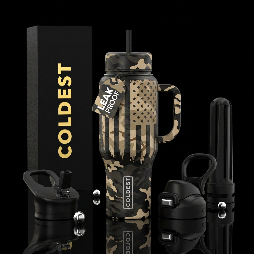 Desert Night Ops Background: Black desert camoufla... water bottle design