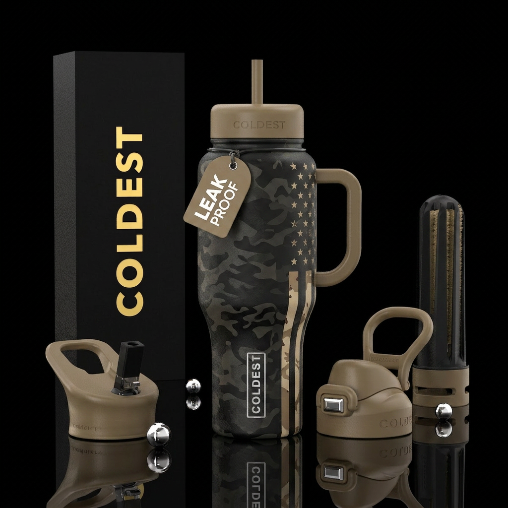 Desert Night Ops Background: Black desert camoufla... water bottle design