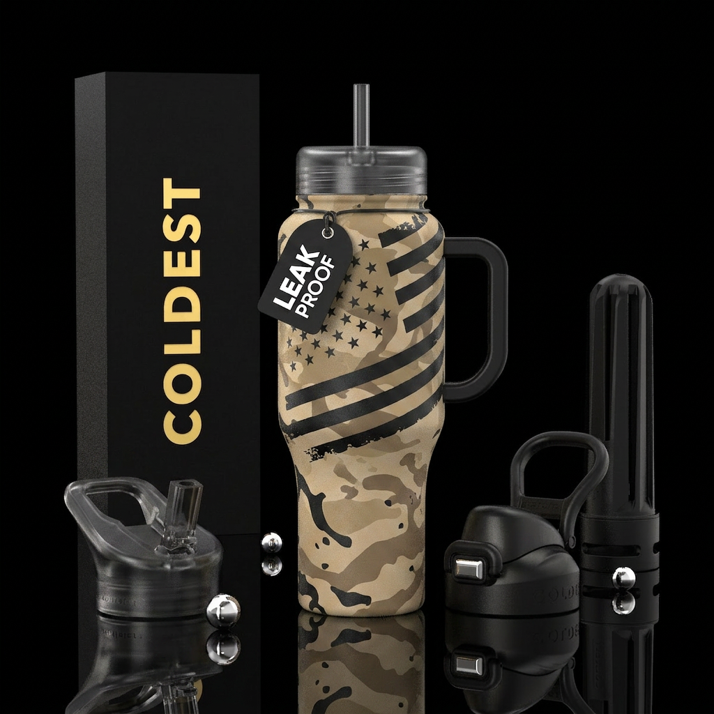 Desert Night Ops Background: Black desert camoufla... water bottle design