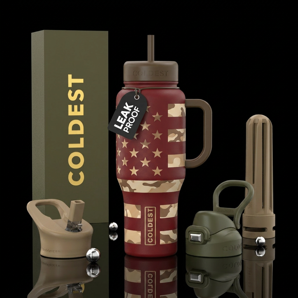 Desert Republic Background: Deep matte red Stars a... water bottle design