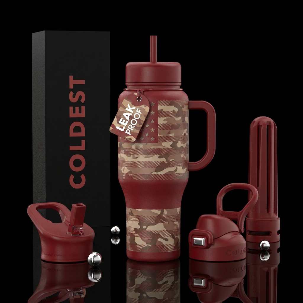 Desert Republic Background: Deep matte red Stars a... water bottle design