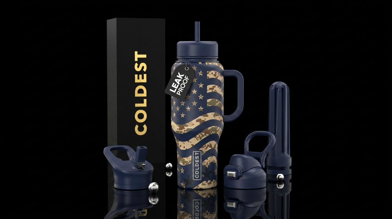 Desert Liberty Background: Navy blue Stars and str... water bottle design