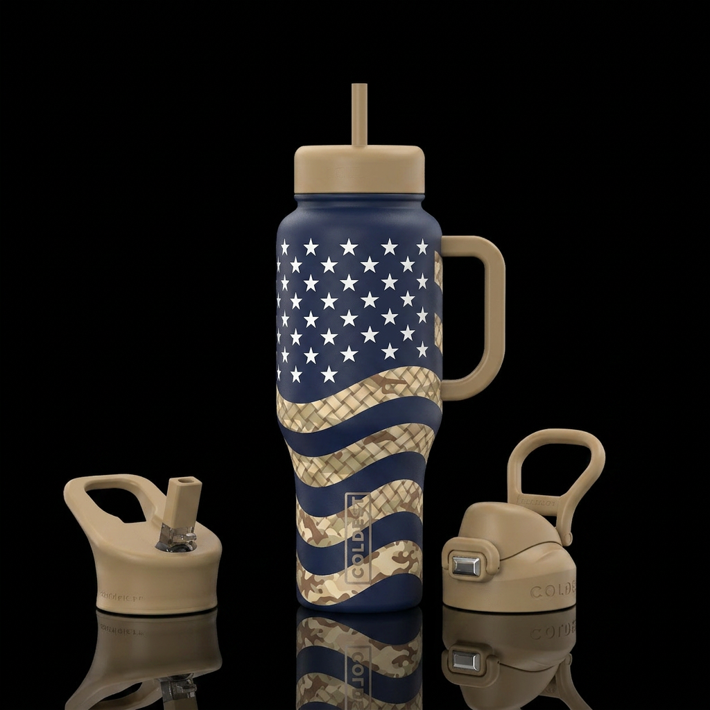 Desert Liberty Background: Navy blue Stars and str... water bottle design