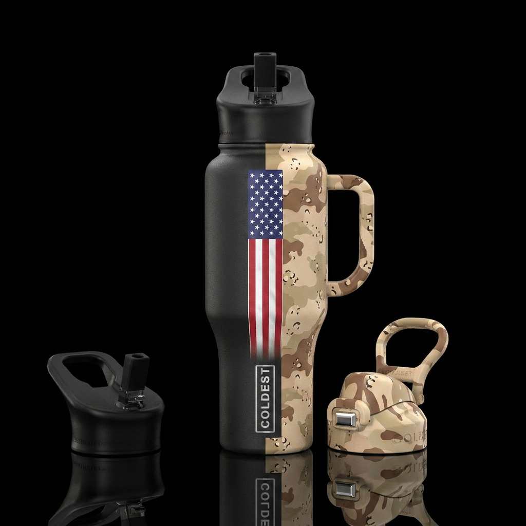 Desert Independence Background split vertically: L... water bottle design