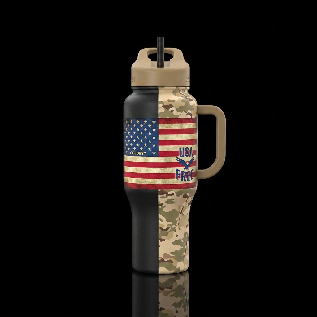Desert Independence Background split vertically: L... water bottle design
