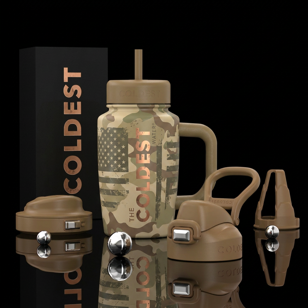 Desert Veteran Edition Background: Desert camo Wor... water bottle design