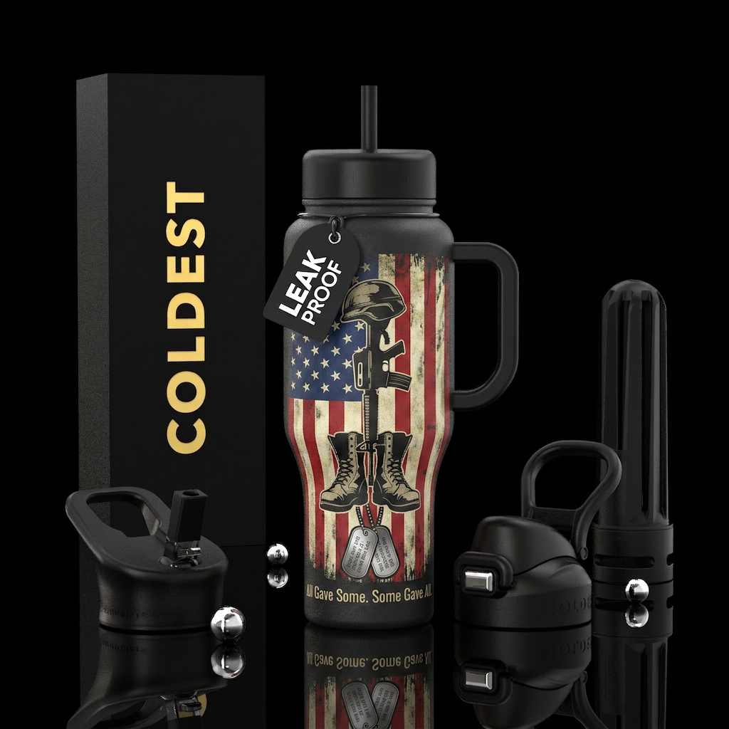 The Fallen Never Forgotten Background Matte black ... water bottle design