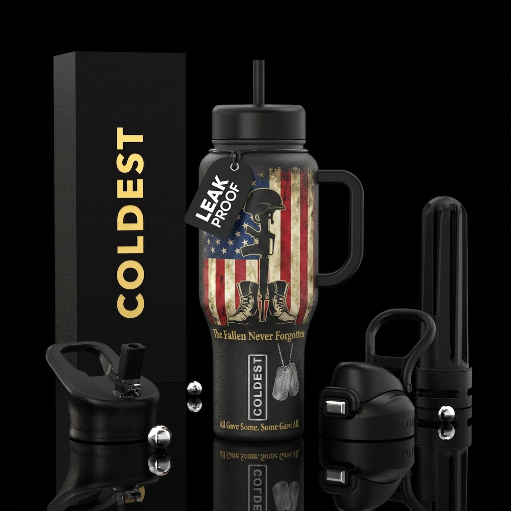 The Fallen Never Forgotten Background Matte black ... water bottle design
