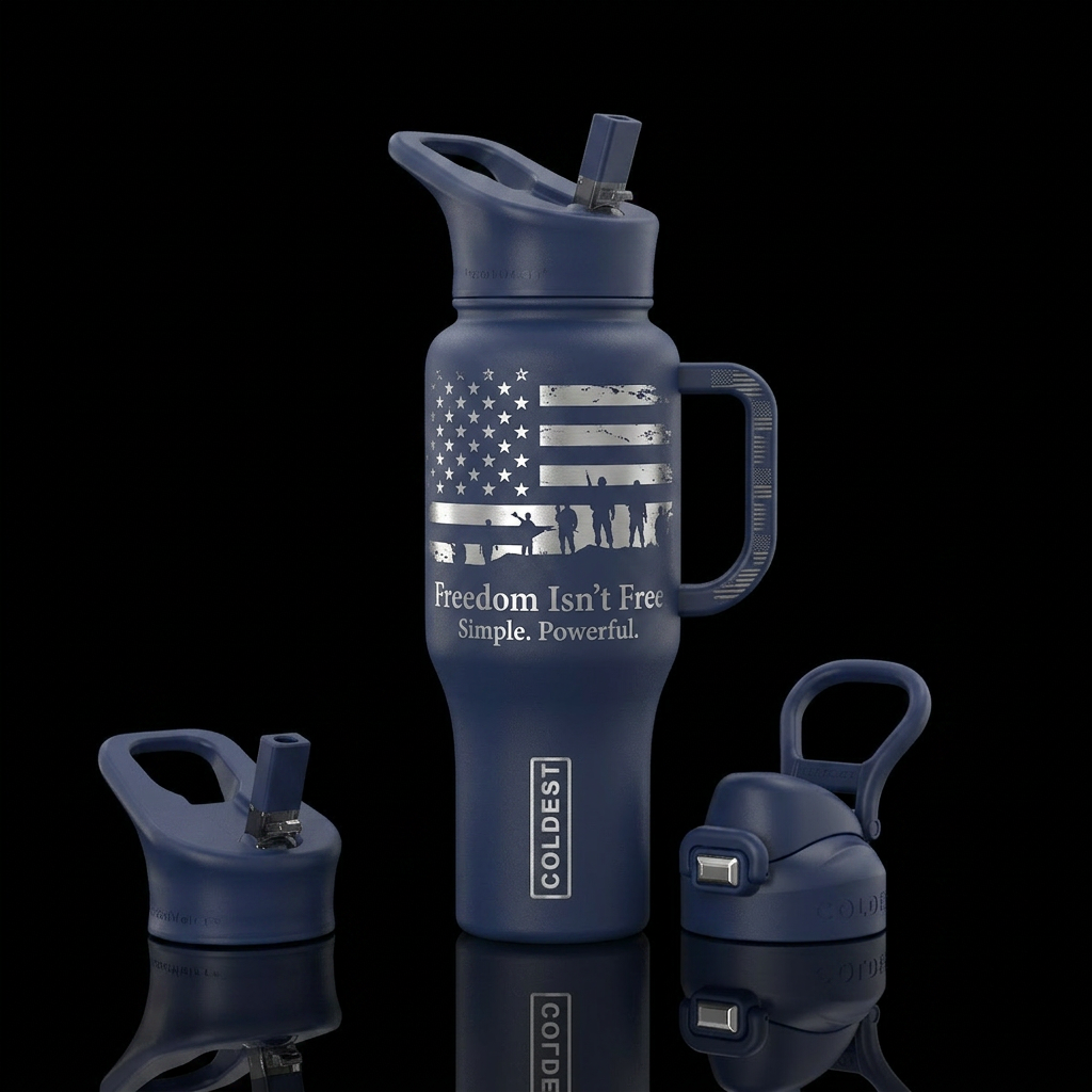 Freedom Isn't Free Background Matte navy blue Desi... water bottle design