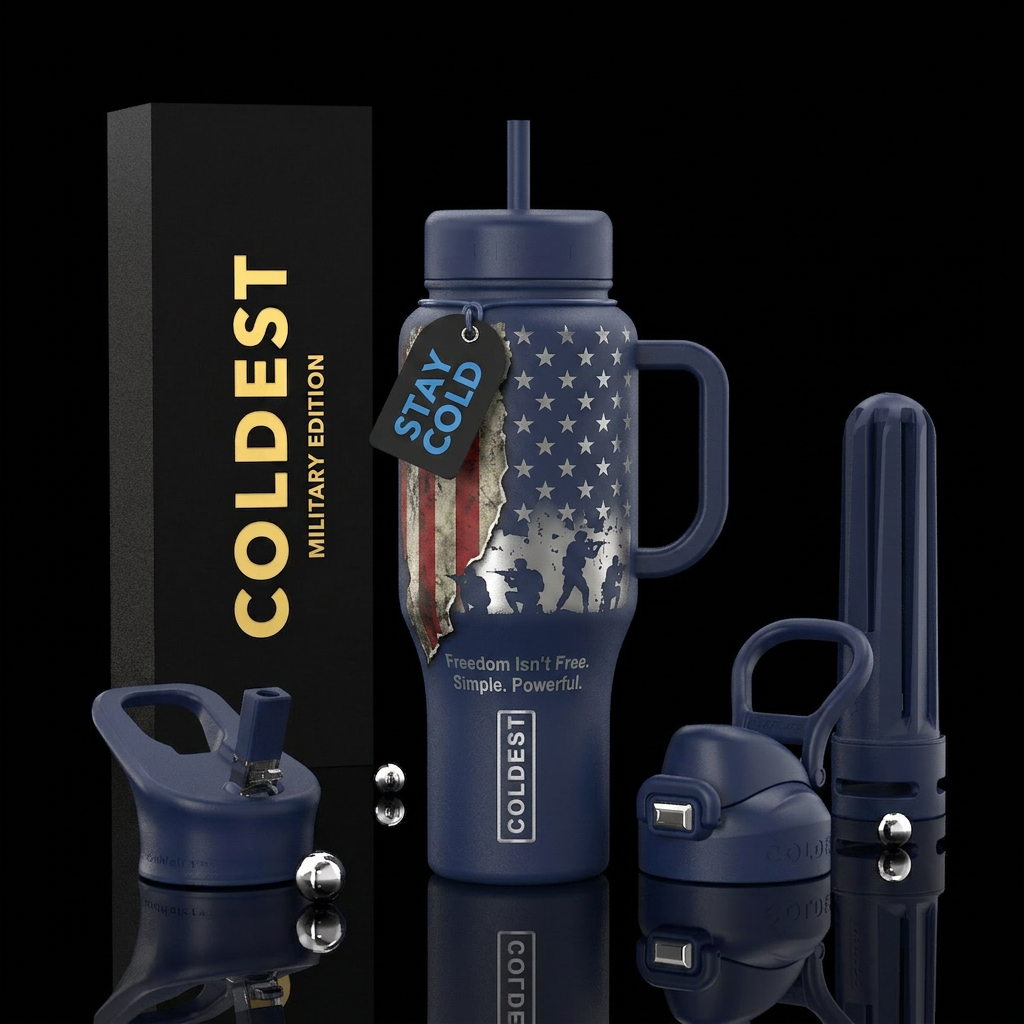 Freedom Isn't Free Background Matte navy blue Desi... water bottle design