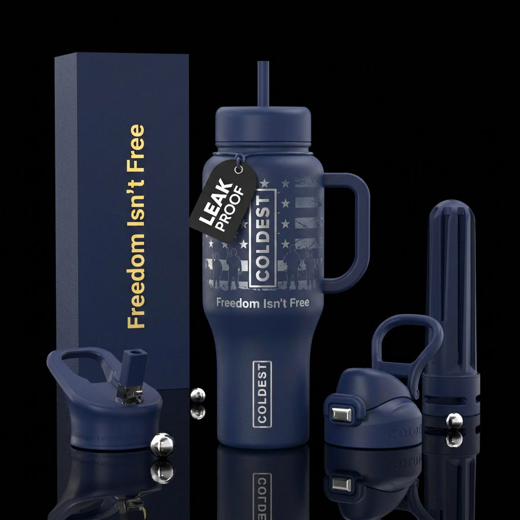 Freedom Isn't Free Background Matte navy blue Desi... water bottle design