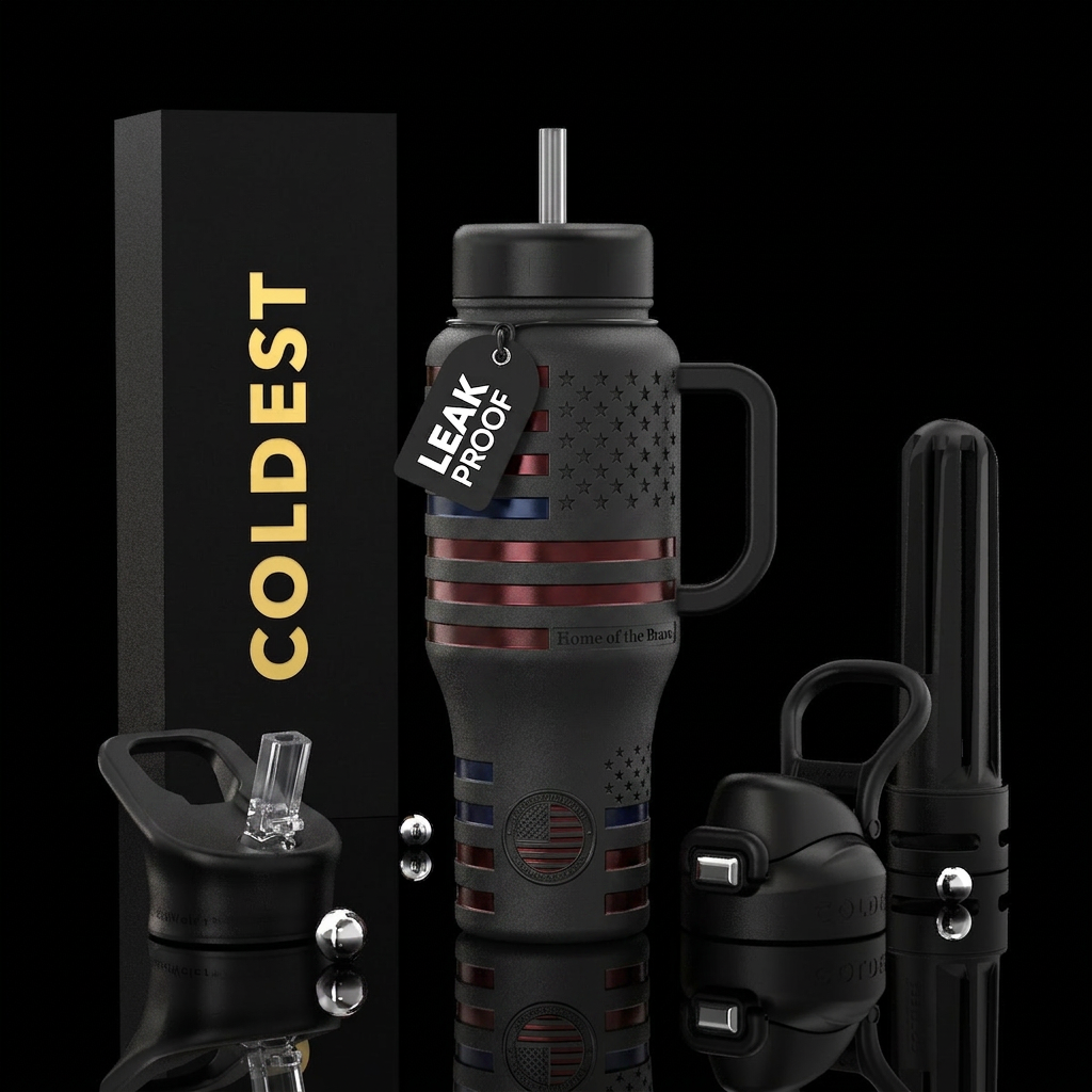 Home of the Brave Background Matte black Design La... water bottle design