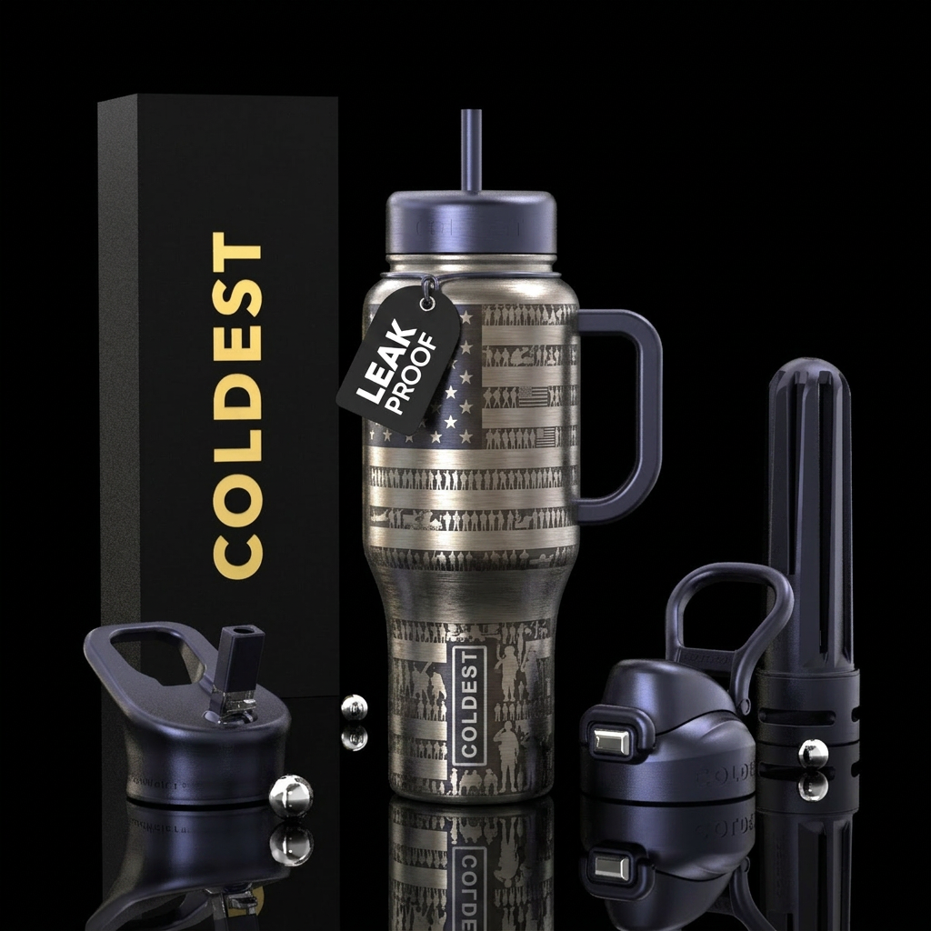 Veterans Mosaic Background Brushed steel Design Am... water bottle design