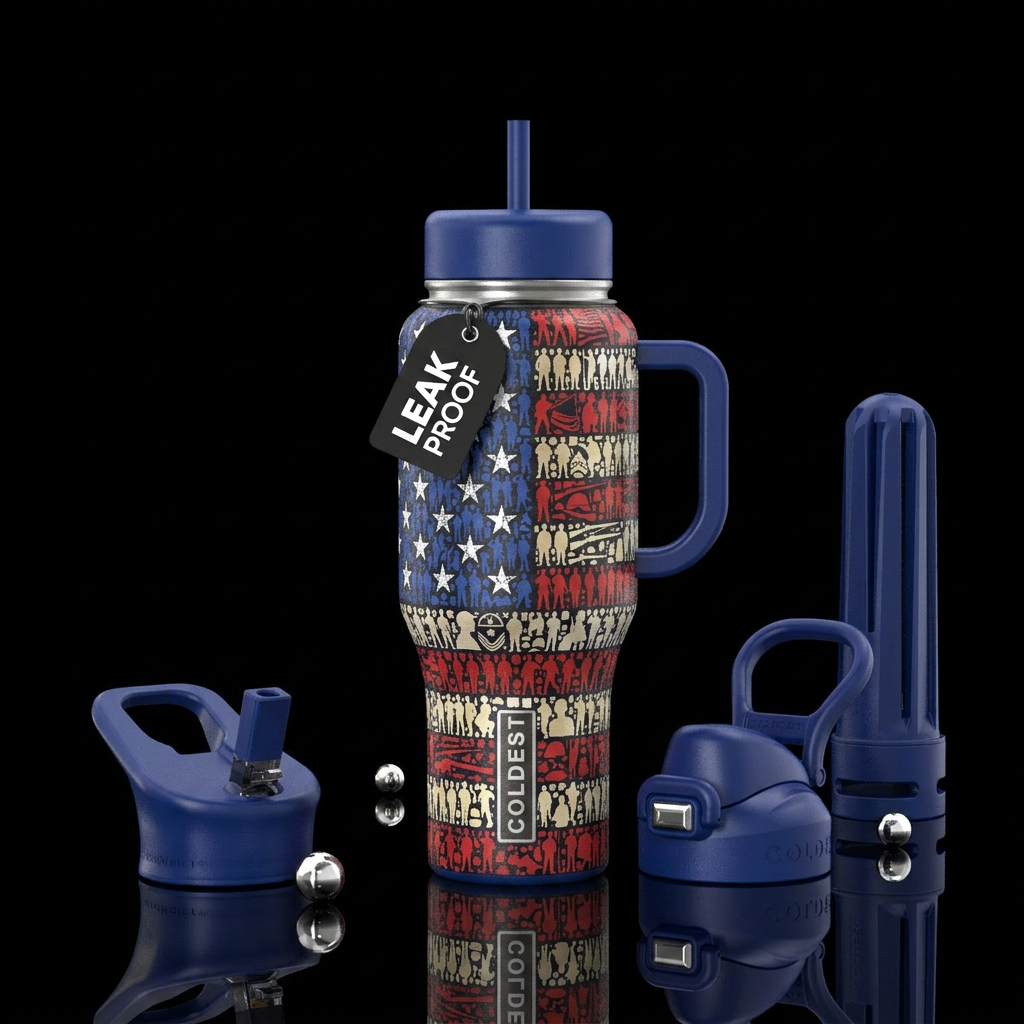 Veterans Mosaic Background Brushed steel Design Am... water bottle design