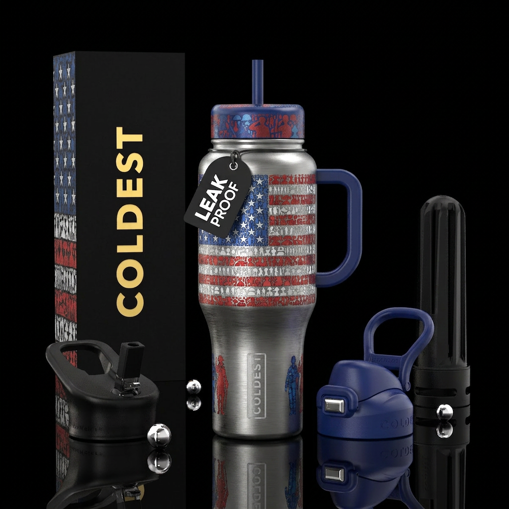 Veterans Mosaic Background Brushed steel Design Am... water bottle design
