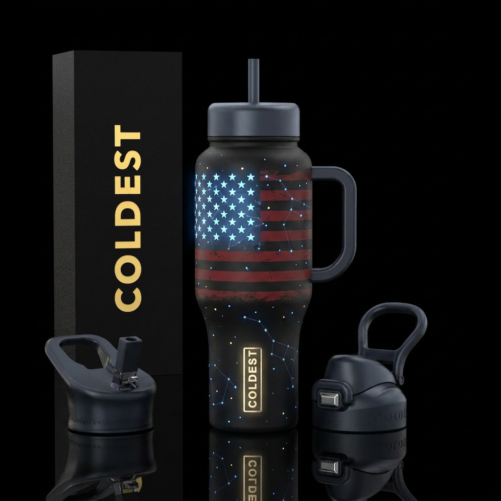 🇺🇸 Glowie "Stars After Dark" Daytime Matte black... water bottle design