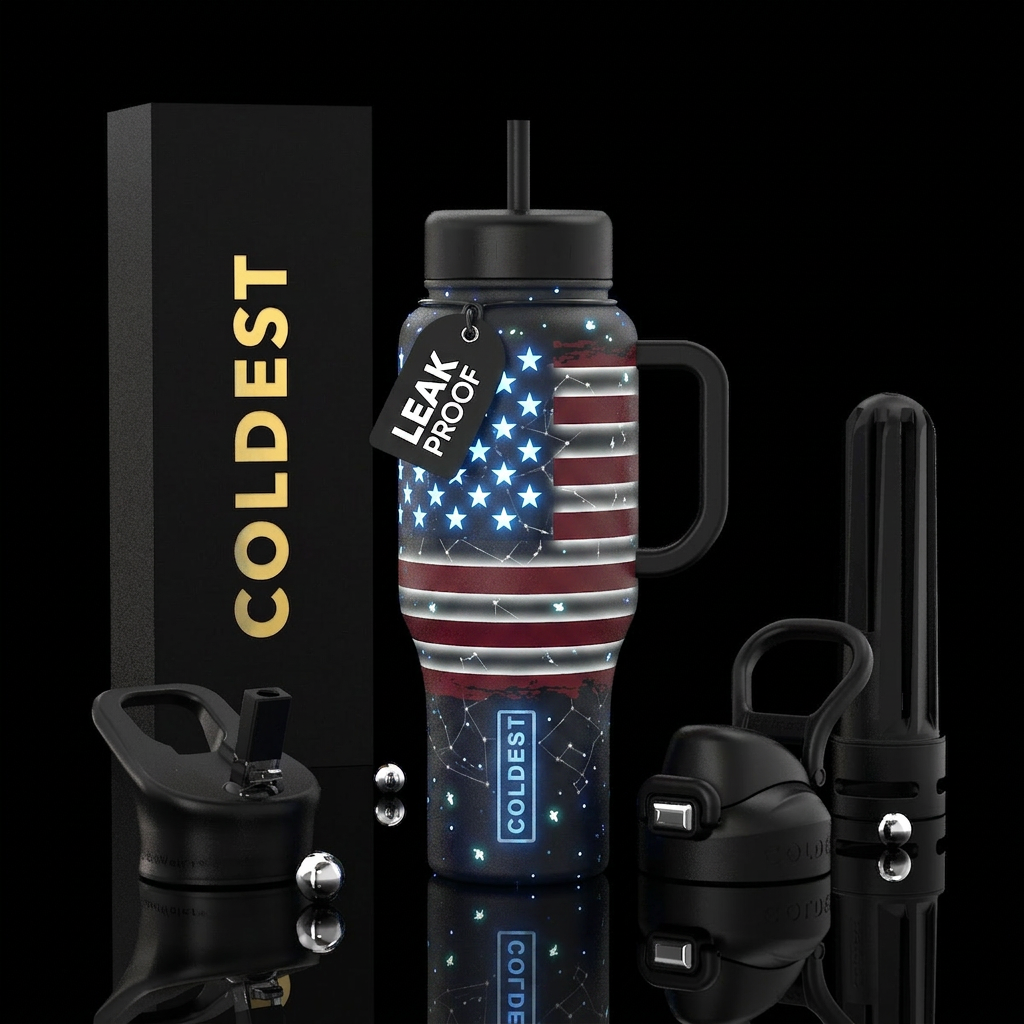 🇺🇸 Glowie "Stars After Dark" Daytime Matte black... water bottle design