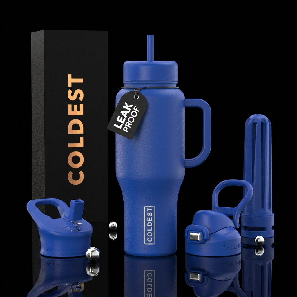 Matte royal blue water bottle design