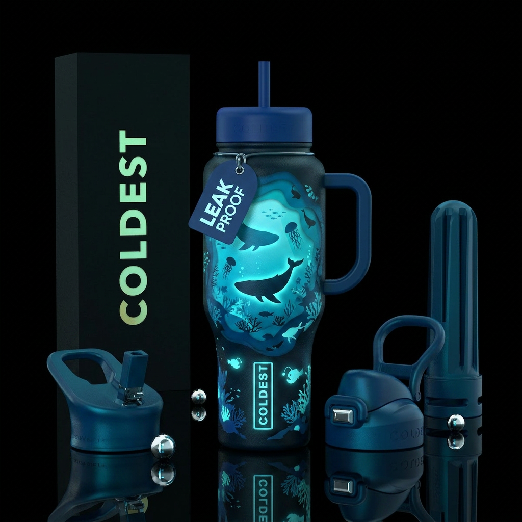 The Deep Blue Bottle Design Ocean layers descendin... water bottle design