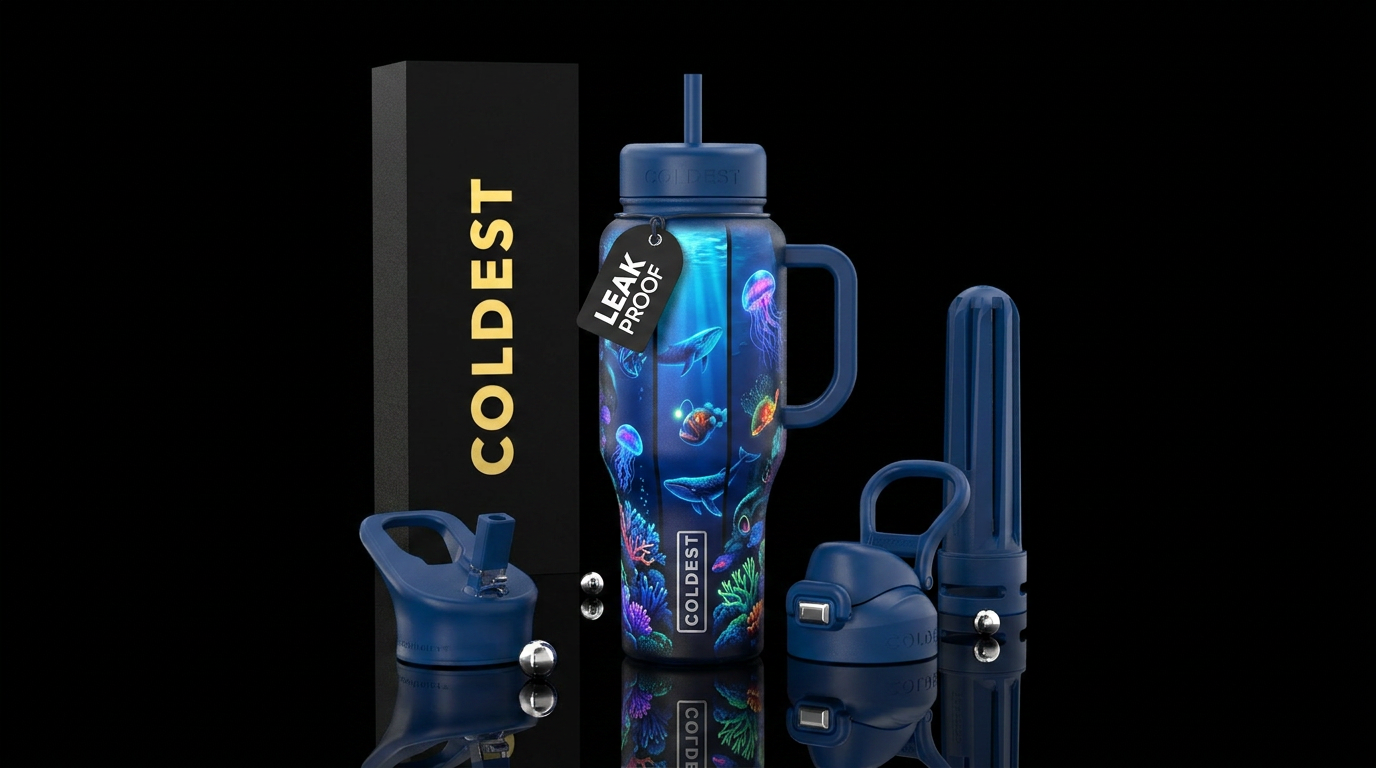 The Deep Blue Bottle Design Ocean layers descendin... water bottle design